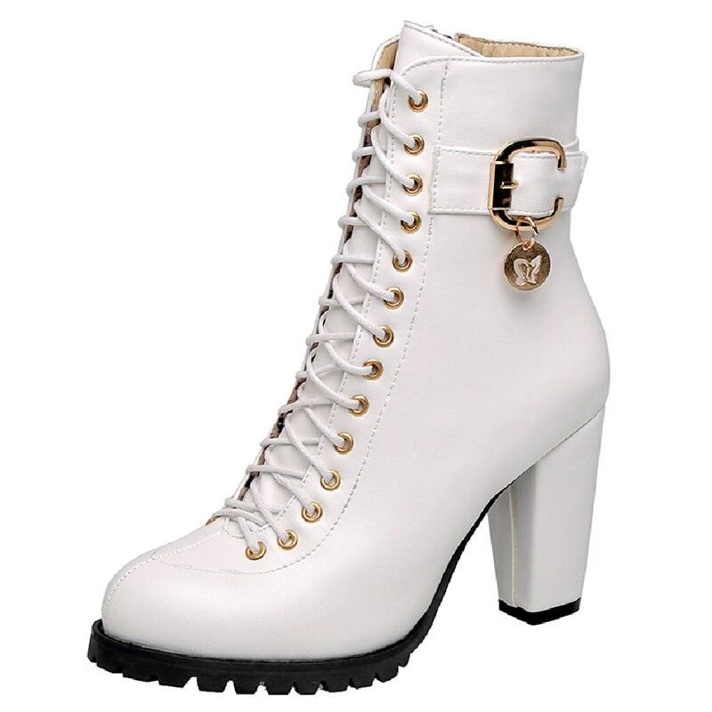 Women Ankle Boots Fashion Lace Up High Heels Short Women Boots - CADEAUME