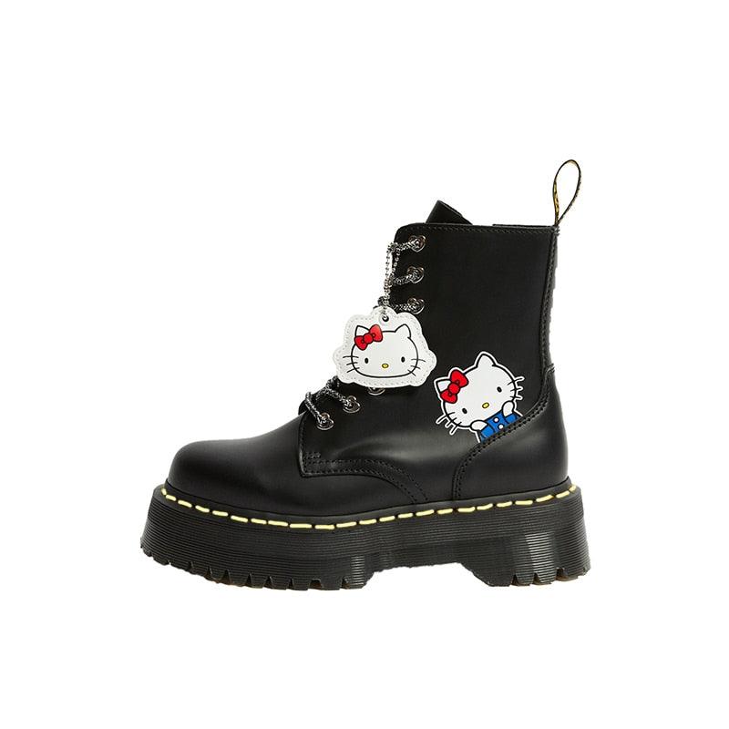 Women Martin boots Martens Jadon X Kitty Cat Genuine leather Thick soled Heightening boots Punk Motorcycle Boots Cartoon - CADEAUME