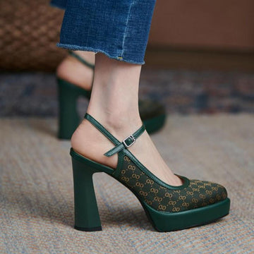 Women's thick heels leather high heels