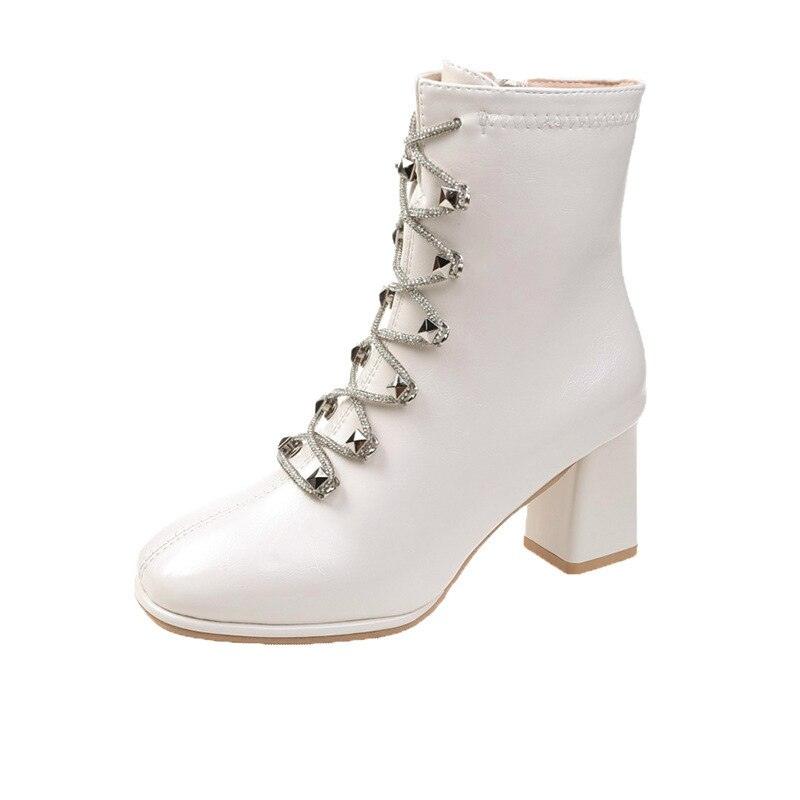 Women&#39;s Boots New Women&#39;s Short Boots Thick with Lace Up Women&#39;s Thin High-heeled Women&#39;s Boots Motorcycle Boots - CADEAUME